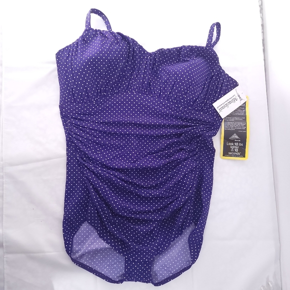 purple polka dot bathing suit